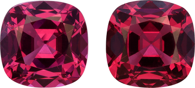 Cushion cut rose garnet, 9.89 by 9.89 mm, shown at actual size