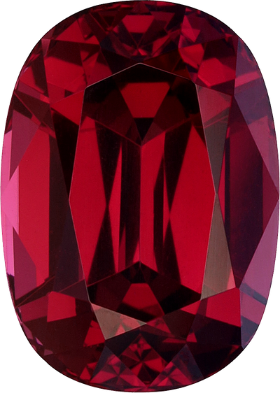 Cushion cut rhodolite garnet, 11.04 by 7.84 mm, shown at actual size