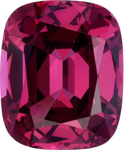 Cushion cut pink garnet, 11.08 by 9.14 mm, shown at actual size