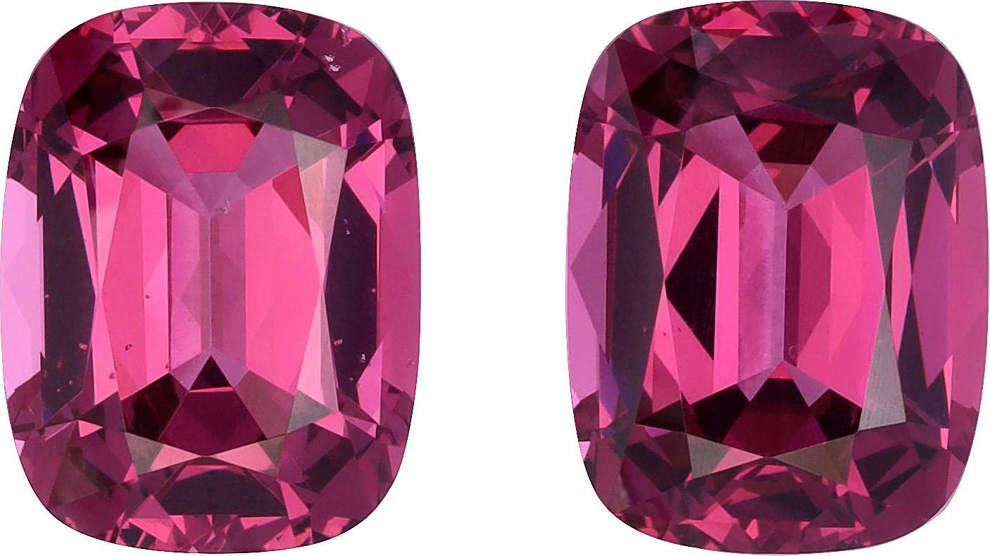 Cushion cut pink garnet, 11.08 by 8.45 mm, shown at actual size
