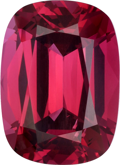 Cushion cut pink garnet, 11.51 by 8.39 mm, shown at actual size
