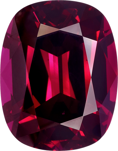 Cushion cut rose garnet, 22.3 by 17.46 mm, shown at actual size
