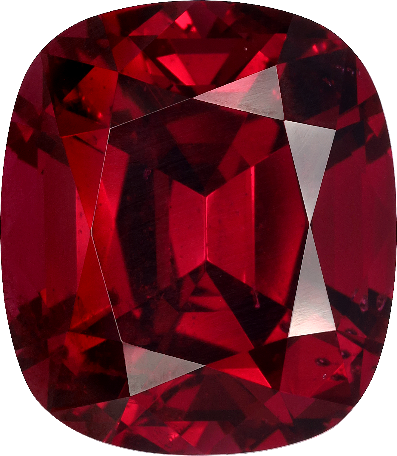 Cushion cut rhodolite garnet, 17.22 by 14.99 mm, shown at actual size