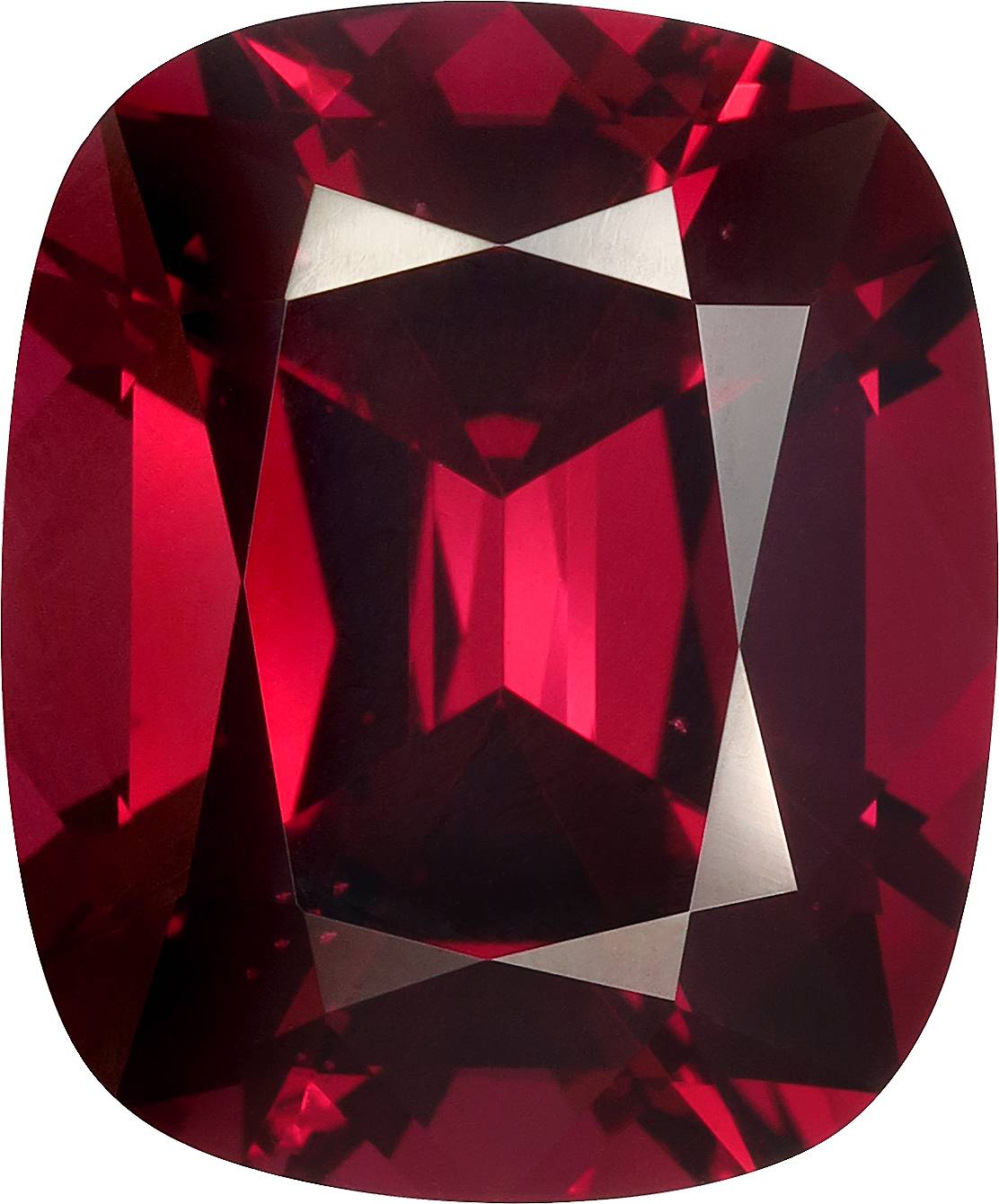 Cushion cut umbalite garnet, 15.11 by 12.58 mm, shown at actual size
