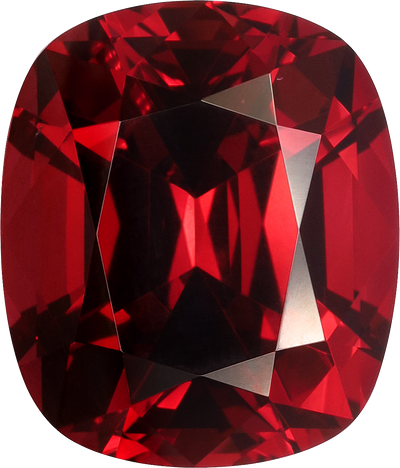 Cushion cut rhodolite garnet, 12.94 by 11.09 mm, shown at actual size