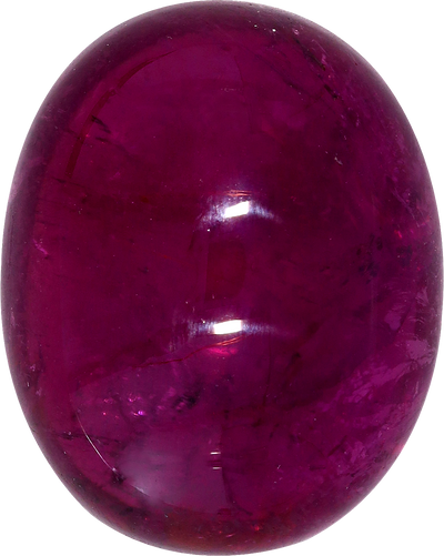 Oval cut rubellite tourmaline, 21.91 by 17.48 mm, shown at actual size