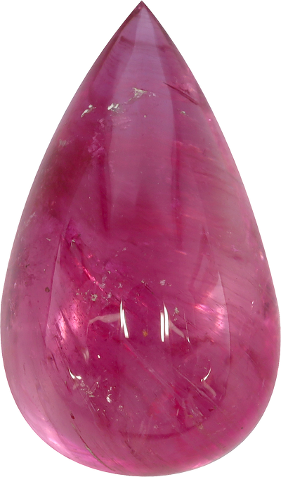 Pear cut rubellite tourmaline, 18.17 by 10.83 mm, shown at actual size