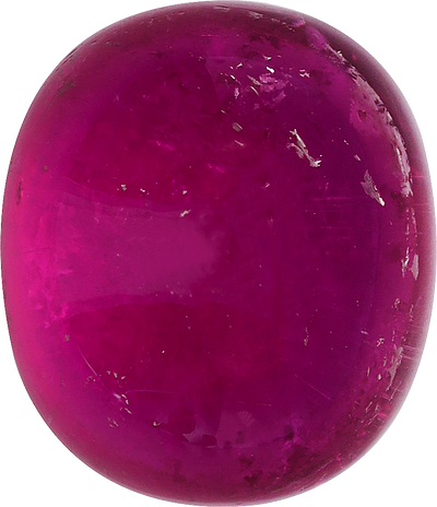 Cushion cut rubellite tourmaline, 14.31 by 12.32 mm, shown at actual size