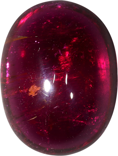 Oval cut rubellite tourmaline, 14.94 by 11.36 mm, shown at actual size
