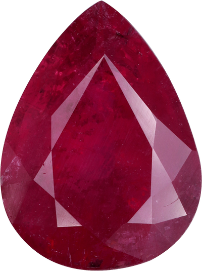 Pear cut rubellite tourmaline, 11.92 by 8.97 mm, shown at actual size