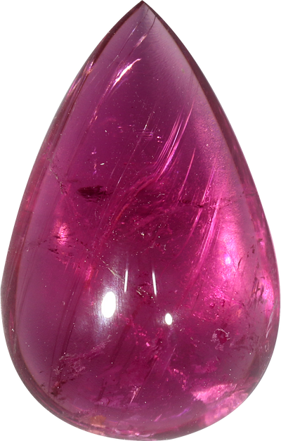 Pear cut rubellite tourmaline, 15.39 by 9.81 mm, shown at actual size