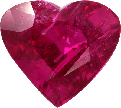Heart cut rubellite tourmaline, 12.72 by 11.3 mm, shown at actual size