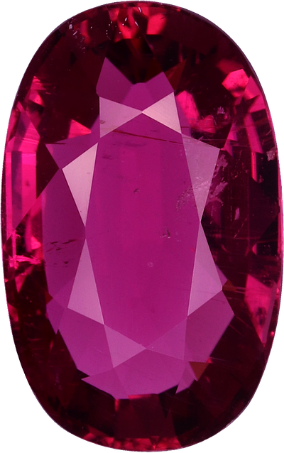 Oval cut rubellite tourmaline, 12.5 by 7.82 mm, shown at actual size