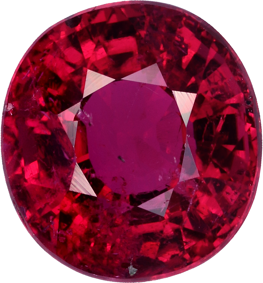 Oval cut rubellite tourmaline, 8.23 by 7.68 mm, shown at actual size