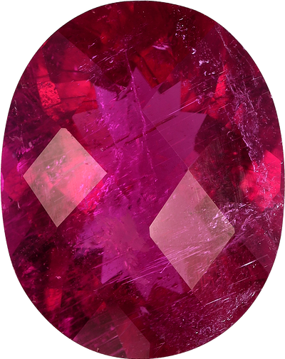 Oval cut rubellite tourmaline, 14.5 by 11.5 mm, shown at actual size