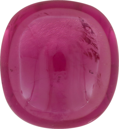 Cushion cut rubellite tourmaline, 11.65 by 10.68 mm, shown at actual size