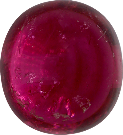 Oval cut rubellite tourmaline, 11.47 by 10.47 mm, shown at actual size