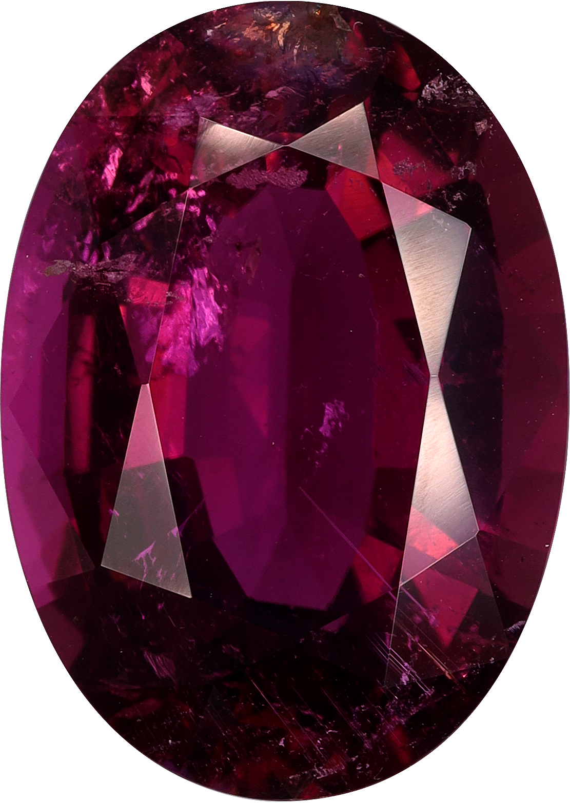 Oval cut rubellite tourmaline, 19.13 by 13.65 mm, shown at actual size