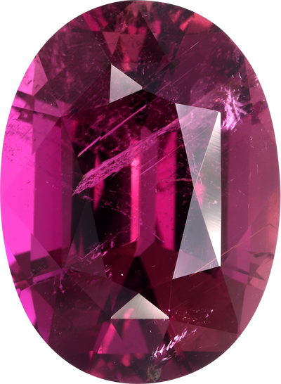 Oval cut rubellite tourmaline, 17.84 by 13.05 mm, shown at actual size