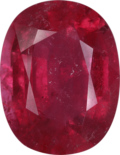 Oval cut rubellite tourmaline, 21.09 by 16.38 mm, shown at actual size