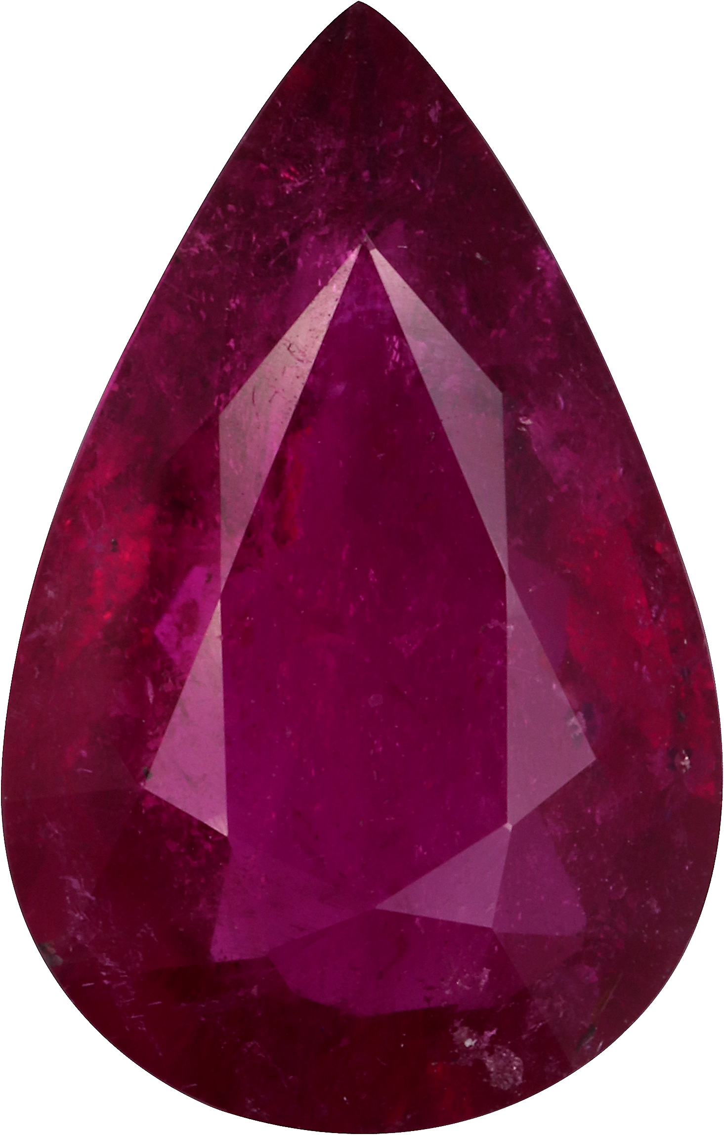 Pear cut rubellite tourmaline, 19.72 by 12.63 mm, shown at actual size