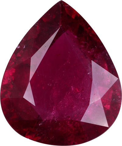 Pear cut rubellite tourmaline, 20.09 by 16.85 mm, shown at actual size