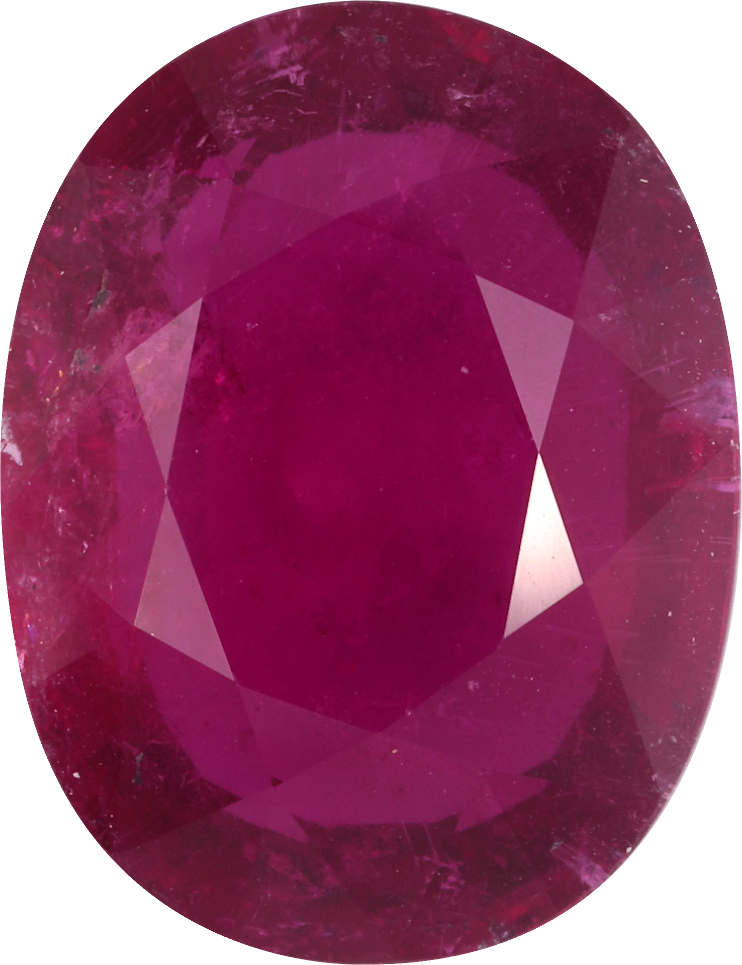 Oval cut rubellite tourmaline, 16.9 by 13 mm, shown at actual size