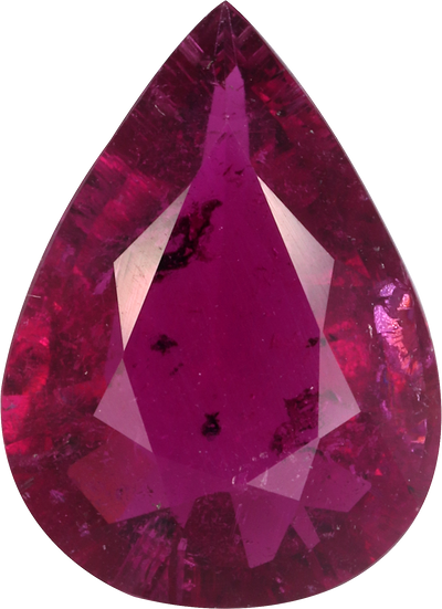 Pear cut rubellite tourmaline, 16.28 by 11.85 mm, shown at actual size