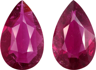 Pear cut rubellite tourmaline, 18.1 by 11.3 mm, shown at actual size