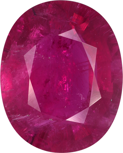 Oval cut rubellite tourmaline, 16.57 by 13.34 mm, shown at actual size