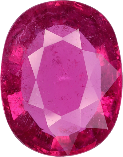 Oval cut rubellite tourmaline, 11.4 by 8.9 mm, shown at actual size