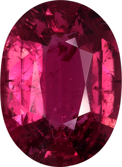 Oval cut rubellite tourmaline, 16 by 11.7 mm, shown at actual size