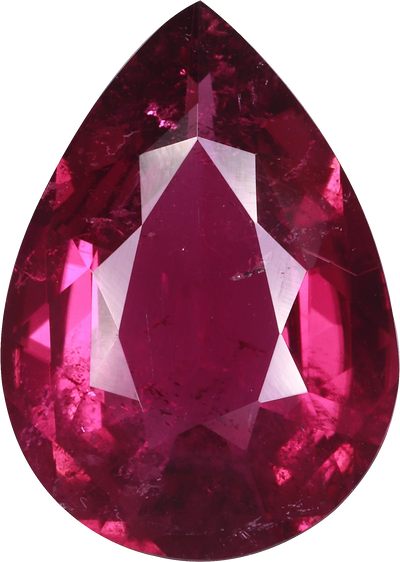 Pear cut rubellite tourmaline, 17 by 12.1 mm, shown at actual size