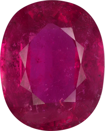 Oval cut rubellite tourmaline, 16.06 by 12.89 mm, shown at actual size