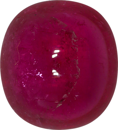 Oval cut rubellite tourmaline, 10.45 by 9.52 mm, shown at actual size