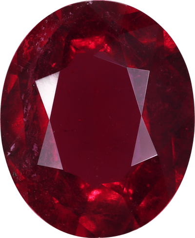 Oval cut rubellite tourmaline, 16.12 by 13.1 mm, shown at actual size
