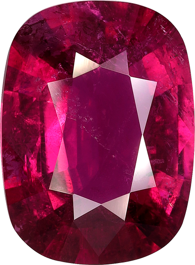 Oval cut rubellite tourmaline, 15.22 by 11.21 mm, shown at actual size