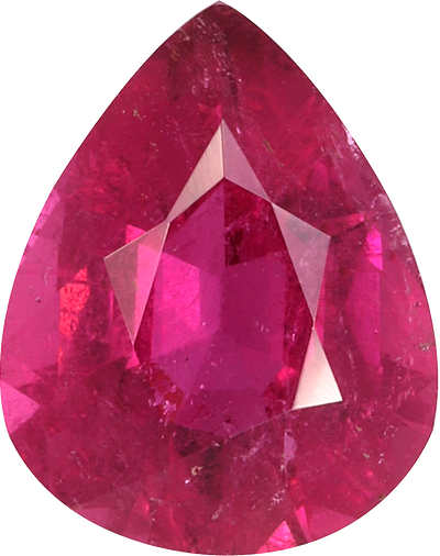 Pear cut rubellite tourmaline, 11 by 8.74 mm, shown at actual size