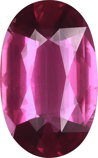 Oval cut rubellite tourmaline, 18 by 11.05 mm, shown at actual size