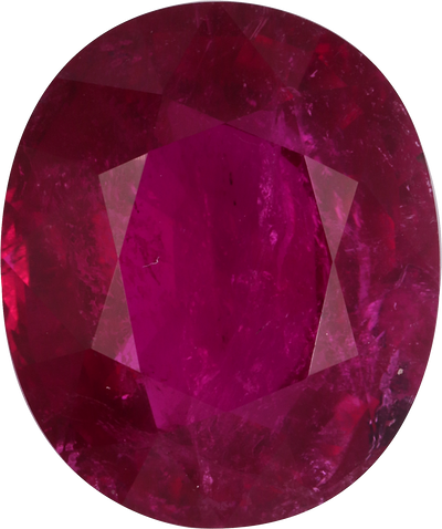Oval cut rubellite tourmaline, 13.62 by 11.41 mm, shown at actual size