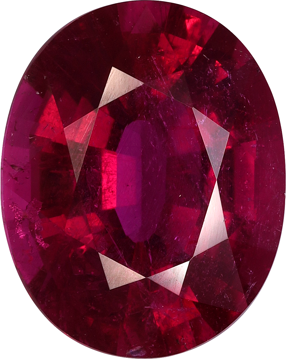 Oval cut rubellite tourmaline, 15.01 by 12 mm, shown at actual size