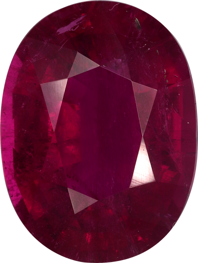 Oval cut rubellite tourmaline, 20.21 by 15.16 mm, shown at actual size