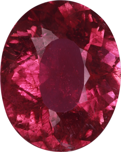 Oval cut rubellite tourmaline, 13.26 by 10.59 mm, shown at actual size