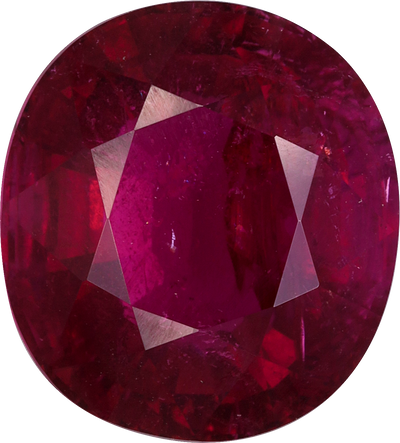 Cushion cut rubellite tourmaline, 12.06 by 10.89 mm, shown at actual size