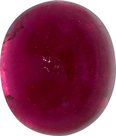 Oval cut rubellite tourmaline, 11.57 by 9.99 mm, shown at actual size