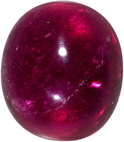 Oval cut rubellite tourmaline, 13.35 by 11.73 mm, shown at actual size
