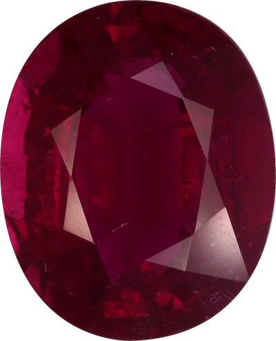 Oval cut rubellite tourmaline, 14.85 by 12.04 mm, shown at actual size