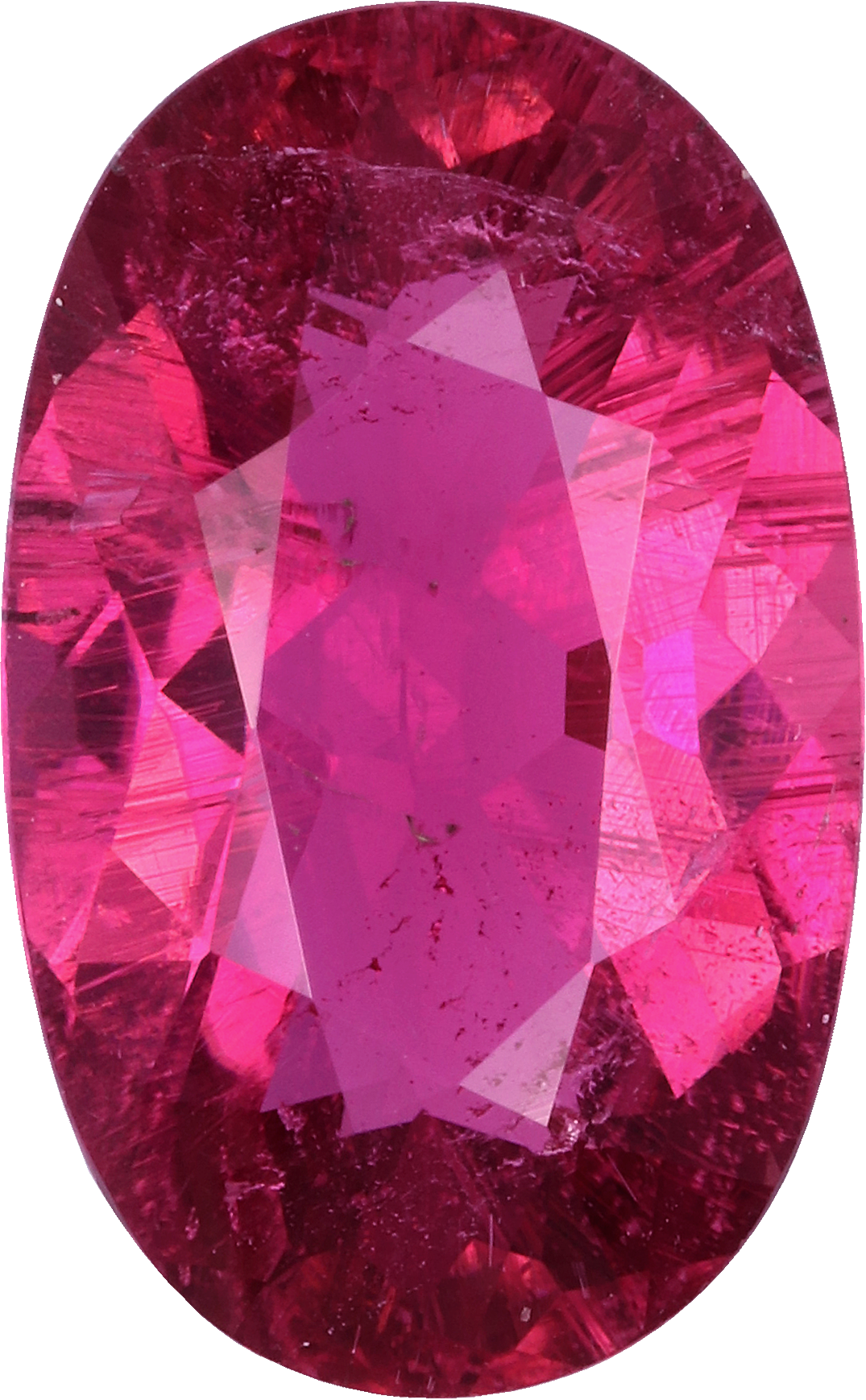 Oval cut rubellite tourmaline, 12.86 by 7.93 mm, shown at actual size