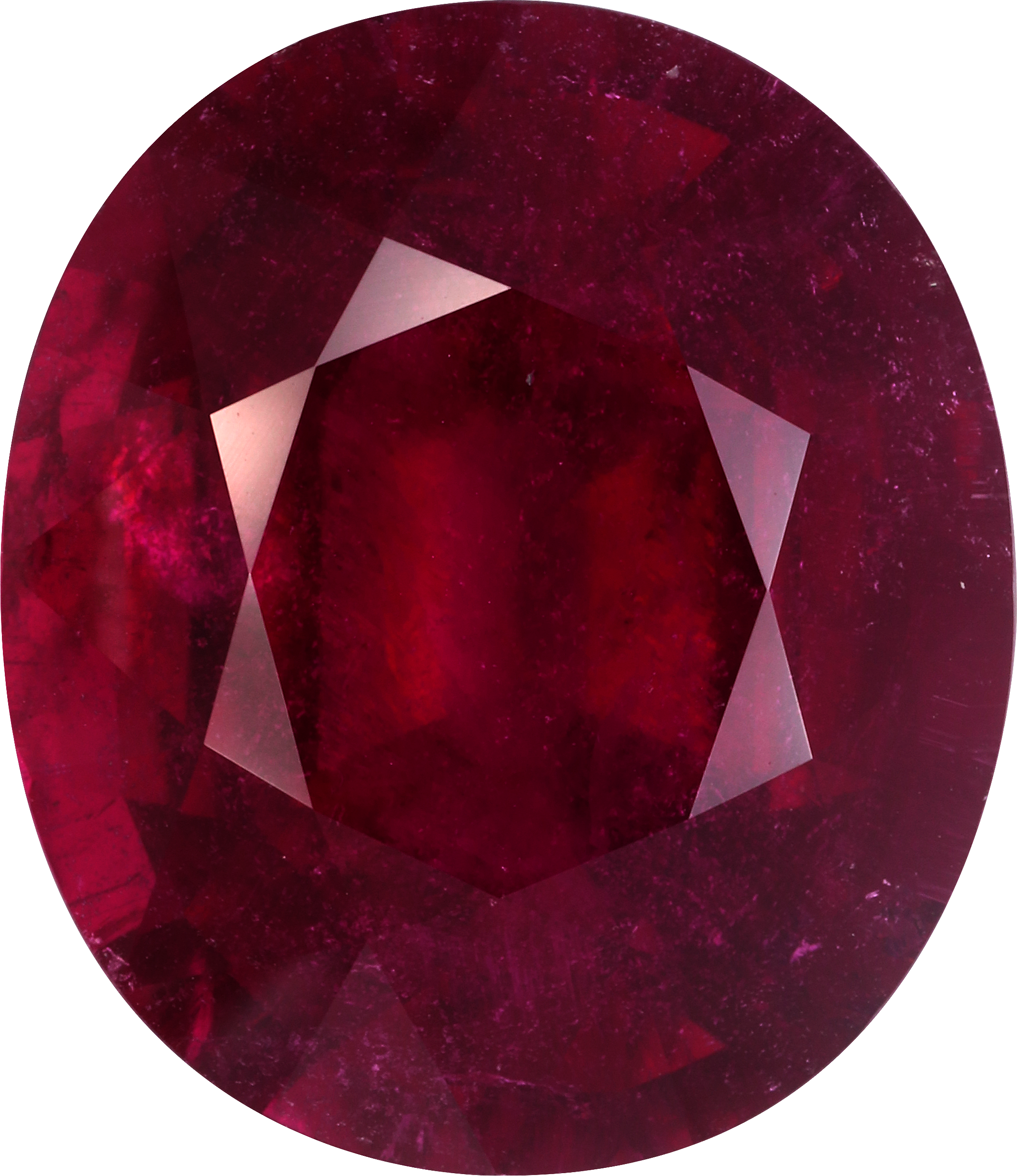 Oval cut rubellite tourmaline, 21.17 by 18.3 mm, shown at actual size
