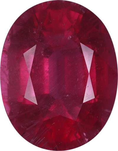 Oval cut rubellite tourmaline, 16.8 by 13.1 mm, shown at actual size